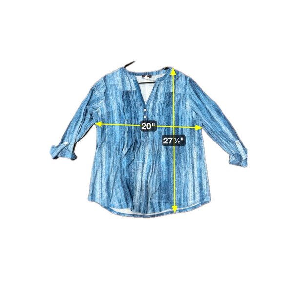 Cocomo Pleated Top Blue Sz XL Roll Tab Sleeve Abstract Pintuck Office Wear - Picture 6 of 8